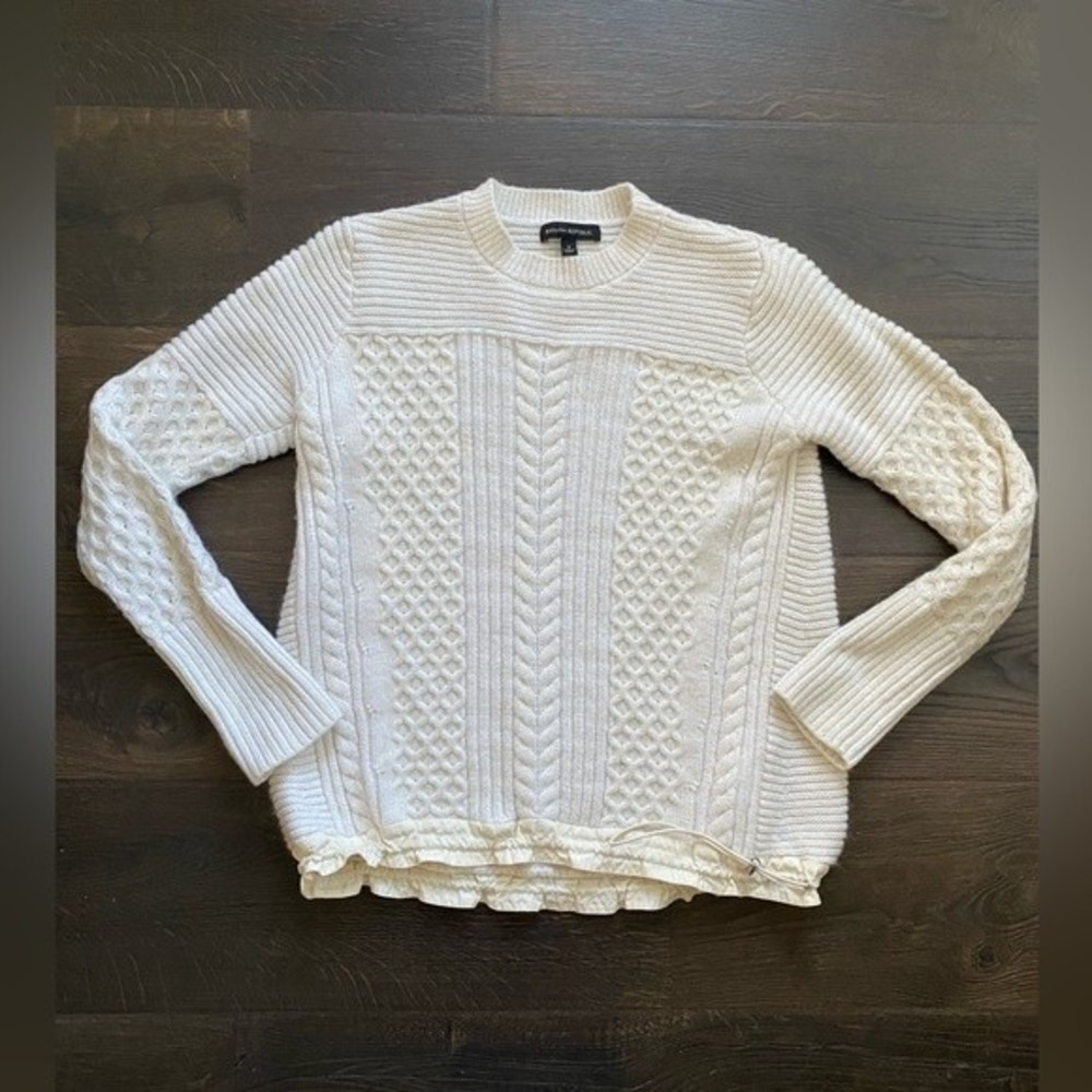 Banana Republic Cream Sweater Crew Neck Drawstring Hem Casual Size S